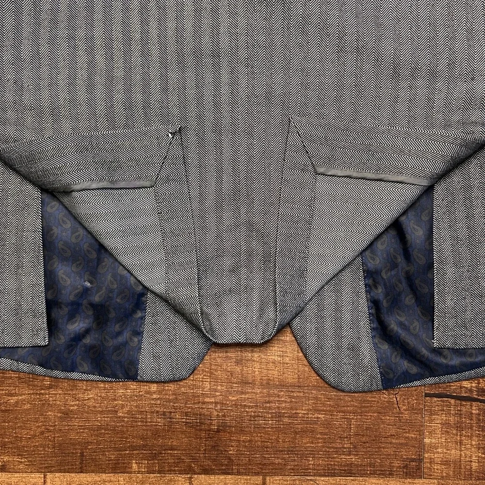 Lauren Ralph Lauren Sport Coat Blazer Mens 44R Gray Herringbone Poly Stretch